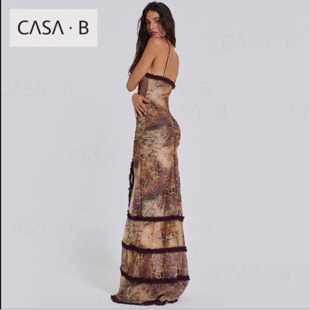 5⭐️CASA B| Seraphina Sheer Cut-Out Frill Leopard Script Print Maxi Dress - Picture 13 of 15